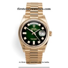 Rolex Day-Date Diamond Mark Yellow Gold-Green Dial First Copy Watch Chennai | COD