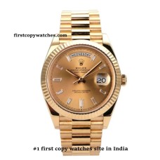 Rolex Day-Date Crystal Diamond Stick Mark Everose First Copy Watch Kolkata | COD