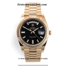 Rolex Day-Date Crystal Diamond Stick Mark Everose - Black First Copy Watch Noida | COD